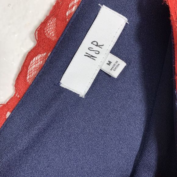 NSR Napean Sea Rd Red Lace Fitted Flare Mini Dress Scalloped V Neck Size Medium - Picture 9 of 10